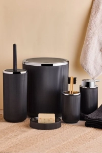 5 Parça Siyah Lisbone Gümüş Akrilik Banyo Seti Takımı Sıvı Sabunluk